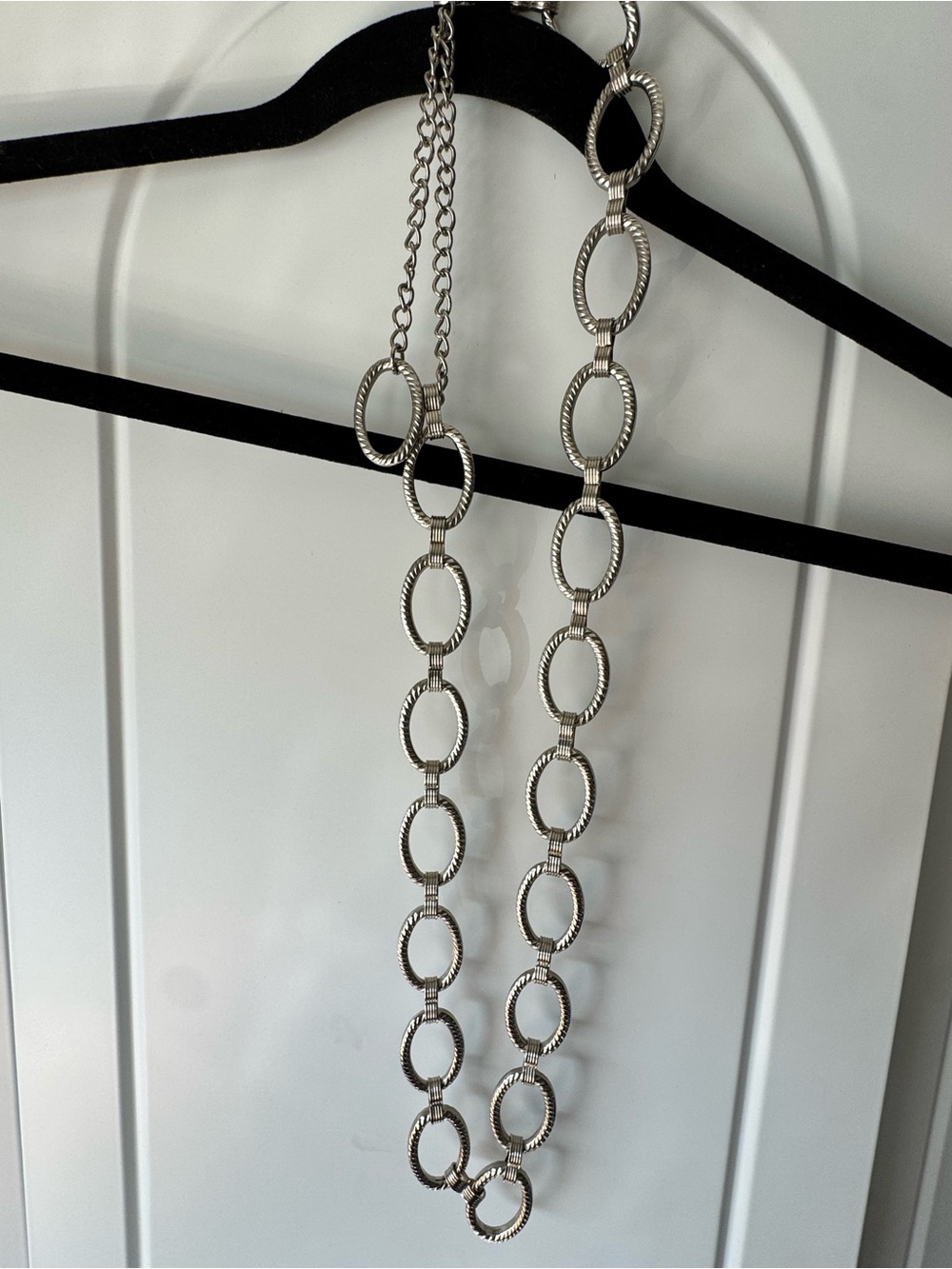 Textured Silver-Tone Open Oval Link Belt